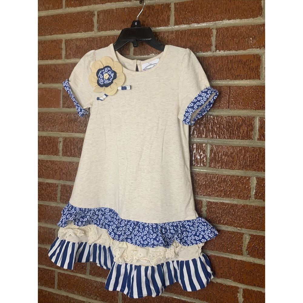 Searington Road Girls Dress Oatmeal Navy Lace Ruffle 4